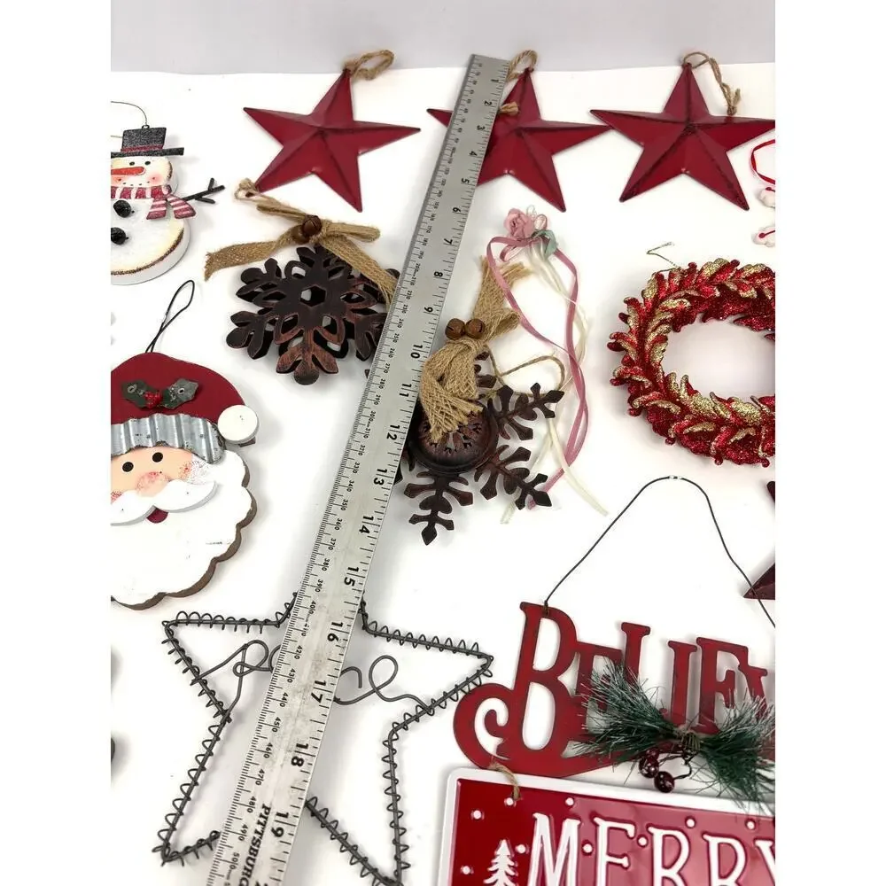 Lot of 22 Holiday Ornaments Christmas Stars Wooden Santa‎ Metal Bundle
